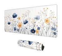 Mouse Mat Large 700x300 mm White Mouse Pad Flower Desk Mat Large, Waterproof Gaming Mousepad Desk Accessories, Non-Slip Rubber Base Mousemat with Stitched Edges for Gaming Office Gifts for Men G-25