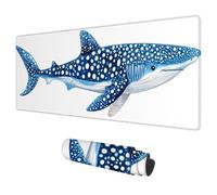 Mouse Mat Large 800x400 mm White Mouse Pad Shark Desk Mat Large, Waterproof Gaming Mousepad Desk Accessories, Non-Slip Rubber Base Mousemat with Stitched Edges for Office Supplies Gifts for Men D-56