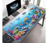 Mouse Mat, Large Gaming Mouse Pad, 100 x 40cm Non-Slip Rubber Base Desk Pad with Water-Resistant Surface, Precision Control Computer Keyboard Mat for Gaming, Office Laptop Marine Life Blue PjY663 K-7