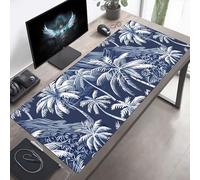 Mouse Mat, Large Gaming Mouse Pad, 100 x 50cm Non-Slip Rubber Base Desk Pad with Water-Resistant Surface, Precision Control Computer Keyboard Mat for Gaming, Office Laptop Palm Trees Blue PjY8784 C-C