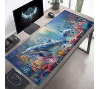 Mouse Mat, Large Gaming Mouse Pad, 100 x 50cm Non-Slip Rubber Base Desk Pad with Water-Resistant Surface, Precision Control Computer Keyboard Mat for Gaming, Office Laptop Dolphin Blue PjY7471 0-P