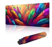 Mouse Mat Large Gaming Mouse Pad 1000 x 500 mm with Stitched Edges, Non-Slip Rubber Base, Waterproof Smooth Surface Desk Pad, Keyboard Mat Suitable for Office & Home, Colorful Feathers Y-y361