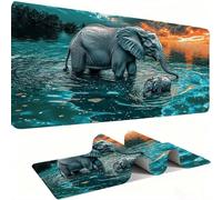 Mouse Mat,Large Gaming Mouse Pad 1000x500x3mm,XXL Mousepad,Desk Mat, Improved Precision and Speed, Rubber Base for Stable Grip on Smooth Surfaces, Table Pad, Gaming, elephant Coucher de soleil w0w1037