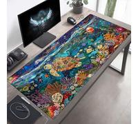 Mouse Mat, Large Gaming Mouse Pad, 120 x 60cm Non-Slip Rubber Base Desk Pad with Water-Resistant Surface, Precision Control Computer Keyboard Mat for Gaming Laptop Abstract Sea Turtle PjY4624 0-W
