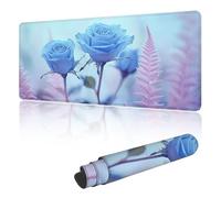 Mouse Mat Large Gaming Mouse Pad 1200 x 600 mm with Stitched Edges, Non-Slip Rubber Base, Waterproof Smooth Surface Desk Pad, Comfortable Keyboard Mat Suitable for Office & Home, Blue Rose Y-y101