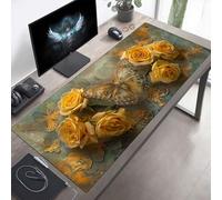 Mouse Mat, Large Gaming Mouse Pad, 160 x 80cm Non-Slip Rubber Base Desk Pad with Water-Resistant Surface, Precision Control Computer Keyboard Mat for Gaming, Office Laptop Butterfly Yellow PjY5778 8-A