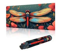Mouse Mat Large Gaming Mouse Pad 1600 x 800 mm with Stitched Edges, Non-Slip Rubber Base, Waterproof Smooth Surface Desk Pad, Comfortable Keyboard Mat Suitable for Office & Home, Red Dragonfly Y-y489