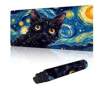 Mouse Mat Large Gaming Mouse Pad 500 x 250 mm with Stitched Edges, Non-Slip Rubber Base, Waterproof Smooth Surface Desk Pad, Comfortable Keyboard Mat Suitable for Office & Home, Black Cat Y-y369