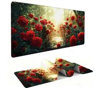 Mouse Mat | Large Gaming Mouse Pad 500 x 250 x 3mm| XXL Gaming Mousepad | Desk Mat | Improved Precision and Speed | Rubber Base for Stable Grip on Smooth Surfaces | Keyboard Mats| Red Flowers v-411