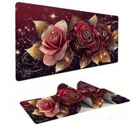 Mouse Mat | Large Gaming Mouse Pad 500 x 250 x 3mm| XXL Gaming Mousepad | Desk Mat | Improved Precision and Speed | Rubber Base for Stable Grip on Smooth Surfaces | Keyboard Mats| Red Rose v-412