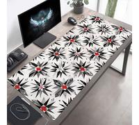 Mouse Mat, Large Gaming Mouse Pad, 60 x 30cm Non-Slip Rubber Base Desk Pad with Water-Resistant Surface, Precision Control Computer Keyboard Mat for Gaming, Office Laptop Flower Black PjY7930 O-K