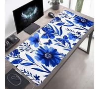 Mouse Mat, Large Gaming Mouse Pad, 60 x 30cm Non-Slip Rubber Base Desk Pad with Water-Resistant Surface, Precision Control Computer Keyboard Mat for Gaming, Office Laptop Flowers Blue PjY6657 J-W