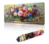 Mouse Mat Large Gaming Mouse Pad 600 x 400 mm with Stitched Edges, Non-Slip Rubber Base, Waterproof Smooth Surface Desk Pad, Comfortable Keyboard Mat Suitable for Office & Home, Color Flowers Y-y135