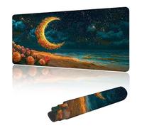 Mouse Mat Large Gaming Mouse Pad 600 x 400 mm with Stitched Edges, Non-Slip Rubber Base, Waterproof Smooth Surface Desk Pad, Comfortable Keyboard Mat Suitable for Office & Home, Yellow Moon Y-y59
