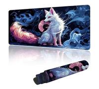 Mouse Mat Large Gaming Mouse Pad 700 x 400 mm with Stitched Edges, Non-Slip Rubber Base, Waterproof Smooth Surface Desk Pad, Comfortable Keyboard Mat Suitable for Laptop Office & Home, Pink Fox Y-y125