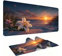 Mouse Mat,Large Gaming Mouse Pad 700x300x3mm,XXL Mousepad,Desk Mat, Improved Precision and Speed, Rubber Base for Stable Grip on Smooth Surfaces, Table Pad, Gaming Room, lily Plage de sable w0w-868