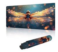 Mouse Mat Large Gaming Mouse Pad 800 x 400 mm with Stitched Edges, Non-Slip Rubber Base, Waterproof Smooth Surface Desk Pad, Keyboard Mat Suitable for Office & Home, Animal Dragonfly Y-y585