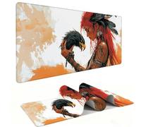Mouse Mat | Large Gaming Mouse Pad 800 x 400 x 3mm| XXL Gaming Desk Mat | Improved Precision and Speed | Rubber Base for Stable Grip on Smooth Surfaces | Keyboard Mats| Eagle Indian Woman v-734