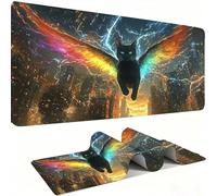 Mouse Mat,Large Gaming Mouse Pad 800x400x3mm,XXL Mousepad,Desk Mat, Improved Precision and Speed, Rubber Base for Stable Grip on Smooth Surfaces, Table Pad, Gaming Room, black cat Les ailes w0w-1149