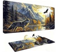 Mouse Mat,Large Gaming Mouse Pad 800x400x3mm,XXL Mousepad,Desk Mat, Improved Precision and Speed, Rubber Base for Stable Grip on Smooth Surfaces, Table Pad, Office Gaming Room, eagle Le loup 1 w0w-361