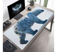 Mouse Mat, Large Gaming Mouse Pad, 90 x 40cm Non-Slip Rubber Base Desk Pad with Water-Resistant Surface, Precision Control Computer Keyboard Mat for Gaming, Office Laptop Polar Bear Blue PjY3793 8-R