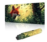 Mouse Mat Large Gaming Mouse Pad 900 x 400 mm with Stitched Edges, Non-Slip Rubber Base, Waterproof Smooth Surface Desk Pad, Comfortable Keyboard Mat Suitable for Office & Home, Green Fox Y-y367