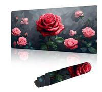 Mouse Mat Large Gaming Mouse Pad 900 x 400 mm with Stitched Edges, Non-Slip Rubber Base, Waterproof Smooth Surface Desk Pad, Comfortable Keyboard Mat Suitable for Laptop Office & Home, Red Rose Y-y737