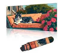 Mouse Mat Large Gaming Mouse Pad 900 x 400 mm with Stitched Edges, Non-Slip Rubber Base, Waterproof Smooth Surface Desk Pad, Keyboard Mat Suitable for Office & Home, Black And White Cat Y-y453