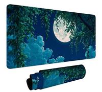 Mouse Mat, Large Gaming Mouse Pad 900x400x3mm Green Leaves Moon XXL Desk Mat, Non-Slip Rubber Base, Stitched Edges, Water-Resistant Surface, Desk Pad Laptop Keyboard Mice Office Home, Foldable L#L389