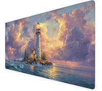 Mouse Mat Lighthouse Mouse Pad Sea Gaming Desk Mat Large 900x500x3mm, Non-Slip Rubber Base, Waterproof Surface, Stitched Edges, Pretty Cute Mousepad for Office and Home Laptop, Desk Accessories K7-713