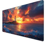 Mouse Mat Lighthouse Mouse Pad Sunset Gaming Desk Mat Large 900x500x3mm, Non-Slip Rubber Base, Waterproof Surface, Stitched Edges, Pretty Mousepad for Office and Home Laptop, Desk Accessories K7-425