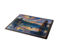 MOUSE MAT - Menai Suspension Bridge, taken at night - Vintage Art Style