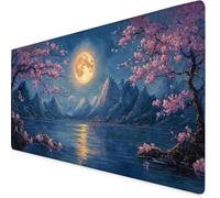 Mouse Mat Moon Mouse Pad Peach Blossom Gaming Desk Mat Large 800x400x3mm, Non-Slip Rubber Base, Waterproof Surface, Stitched Edges, Pretty Mousepad for Office and Home Laptop, Desk Accessories K7-653