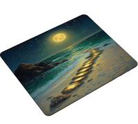 Mouse Mat, Mouse Pad 290x240x3mm, Mouse Pad with Stitched Edge, Non-Slip Rubber Base, Textured Waterproof Mousepad for Computers, Laptop, Office and Home Portable, Gifts for Men moon beach S0-961