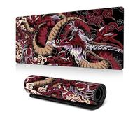 mouse mat,mouse pad,mousepad, Oriental Dragon Desk Pad Chinese Japanese Dragon Mouse Pad Large, Anime Cool Game Keyboard Pad Laptop Mouse Pad Office Decoration Desk Accessories(Red,500*1000*3mm)