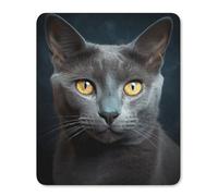 Mouse Mat Non Slip Rubber Base Square Mousepad Gray Cat Stares Printed for Laptop Computer Mousemats