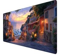 Mouse Mat Ocean Mouse Pad Large 1200 x 400 x 3mm Desk Mat Small Town Non-Slip Rubber Base, Waterproof Surface, Stitched Edges Gaming Mousepad, Home Computer Desk Accessories,Gifts for Men Y7-346