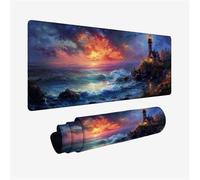 Mouse Mat Ocean Waves Mouse Pad Large 900x500mm, Desk Mat Lighthouse Mousepad, Desk Pad with Non-Slip Base, Extended Waterproof Mousemat, Stitched Edges Keyboard Matt, Office Accessories, Gifts H2-307