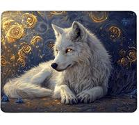 Mouse Mat Office Mouse Pad Mousepad 30 x 25 cm Non-Slip Rubber Base, Easy Gliding Ultra Thin Improves Speed and Accuracy, Wear-Resistant Textured, Gifts for Men Office Portable PC Wolf White w0j-292