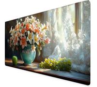 Mouse Mat Orange Color Mouse Pad Lily Gaming Desk Mat Large 900x500x3mm, Non-Slip Rubber Base, Waterproof Surface, Stitched Edges, Pretty Mousepad for Office and Home Laptop, Desk Accessories K7-525