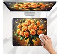 Mouse Mat Orange Rose, Small Mouse Pad 29 x 24 cm, Ultra Thin Improves Speed and Accuracy, Non-Slip Rubber Base, with Stitched Edges, Wear-Resistant, Waterproof Mousepad for Office & Home j0j-196
