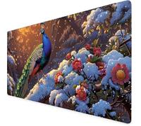 Mouse Mat Peacock Mouse Pad Snow Gaming Desk Mat Large 900x500x3mm, Non-Slip Rubber Base, Waterproof Surface, Stitched Edges, Pretty Cute Mousepad for Office and Home Laptop, Desk Accessories K7-479