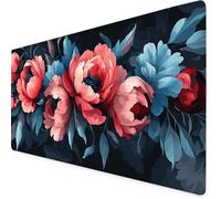 Mouse Mat Peony Mouse Pad Red Gaming Desk Mat Large 900x500x3mm, Non-Slip Rubber Base, Waterproof Surface, Stitched Edges, Pretty Mousepad for Office and Home Laptop, Desk Accessories For Women K7-759