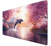 Mouse Mat Pink Mouse Pad Dolphin Gaming Desk Mat Large 800x400x3mm, Non-Slip Rubber Base, Waterproof Surface, Stitched Edges, Pretty Cute Mousepad for Office and Home Laptop, Desk Accessories K7-407