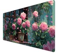 Mouse Mat Pink Mouse Pad Flowerpot Gaming Desk Mat Large 1000x500x3mm, Non-Slip Rubber Base, Waterproof Surface, Stitched Edges, Pretty Mousepad for Office and Home Laptop, Desk Accessories K7-147