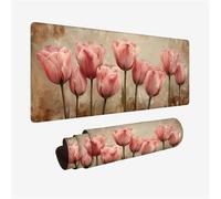 Mouse Mat Pink Mouse Pad Large 800x400mm, Desk Mat Tulip Mousepad, Desk Pad with Non-Slip Base, Extended Waterproof Mousemat, Stitched Edges Keyboard Matt, Office Accessories, Gifts for Women H2-901