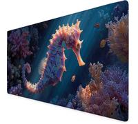 Mouse Mat Pink Mouse Pad Seahorse Gaming Desk Mat Large 900x500x3mm, Non-Slip Rubber Base, Waterproof Surface, Stitched Edges, Pretty Cute Mousepad for Office and Home Laptop, Desk Accessories K7-77