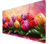 Mouse Mat Pink Mouse Pad Tulip Gaming Desk Mat Large 900x300x3mm, Non-Slip Rubber Base, Waterproof Surface, Stitched Edges, Pretty Mousepad for Office and Home Laptop, Desk Accessories For Women K7-5