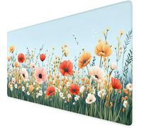 Mouse Mat Poppy Mouse Pad Plant Gaming Desk Mat Large 1600x800x3mm, Non-Slip Rubber Base, Waterproof Surface, Stitched Edges, Pretty Cute Mousepad for Office and Home Laptop, Desk Accessories K7-685