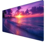 Mouse Mat Purple Mouse Pad Beach Gaming Desk Mat Large 800x400x3mm, Non-Slip Rubber Base, Waterproof Surface, Stitched Edges, Pretty Cute Mousepad for Office and Home Laptop, Desk Accessories K7-545